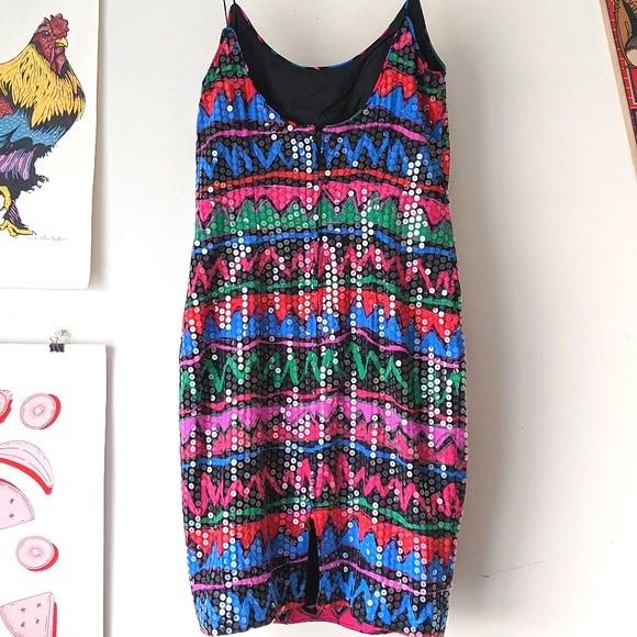 Saks Fifth Ave Retro Silk Sequin Dress - Picture 4 of 9